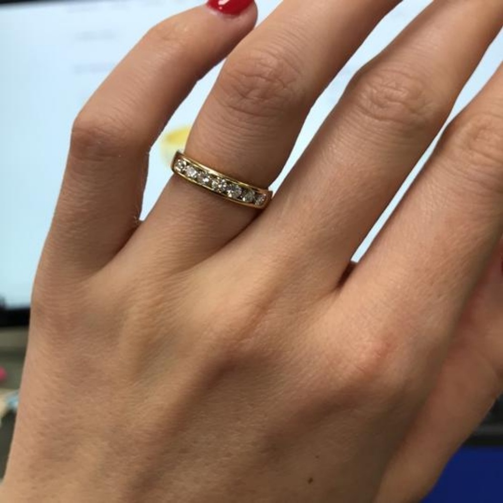 Yellow Channel Set Solid Gold Round Diamond Band - image 4